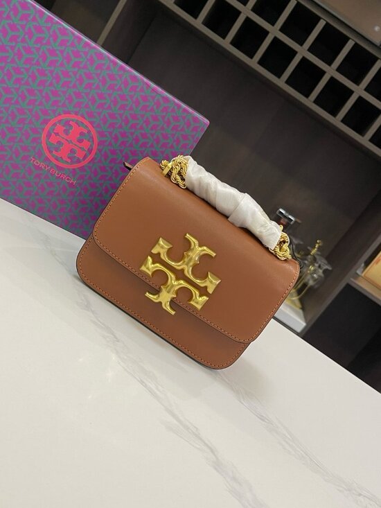 Tory Burch Handbags - Tory Burch Eleanor Small Cognac Smooth Leather Gold Chain Crossbody Bag